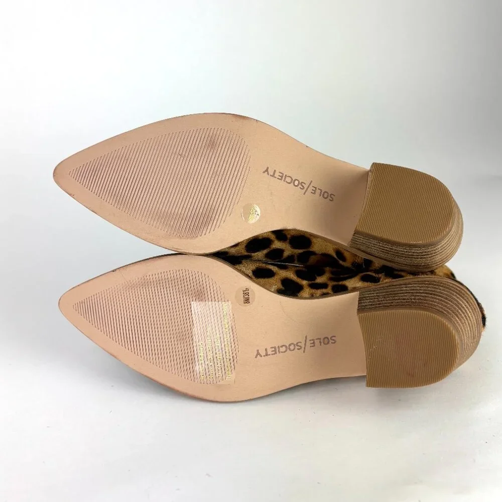 Sole Society Leopard Print Haircalf Bootie – Chic Pointed Toe, Size 8M